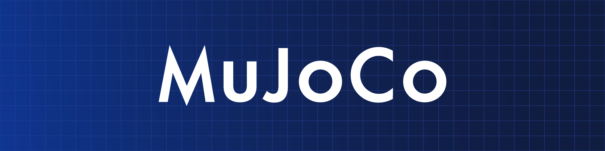 The MuJoCo banner: the name MuJoCo in white on a blue grid